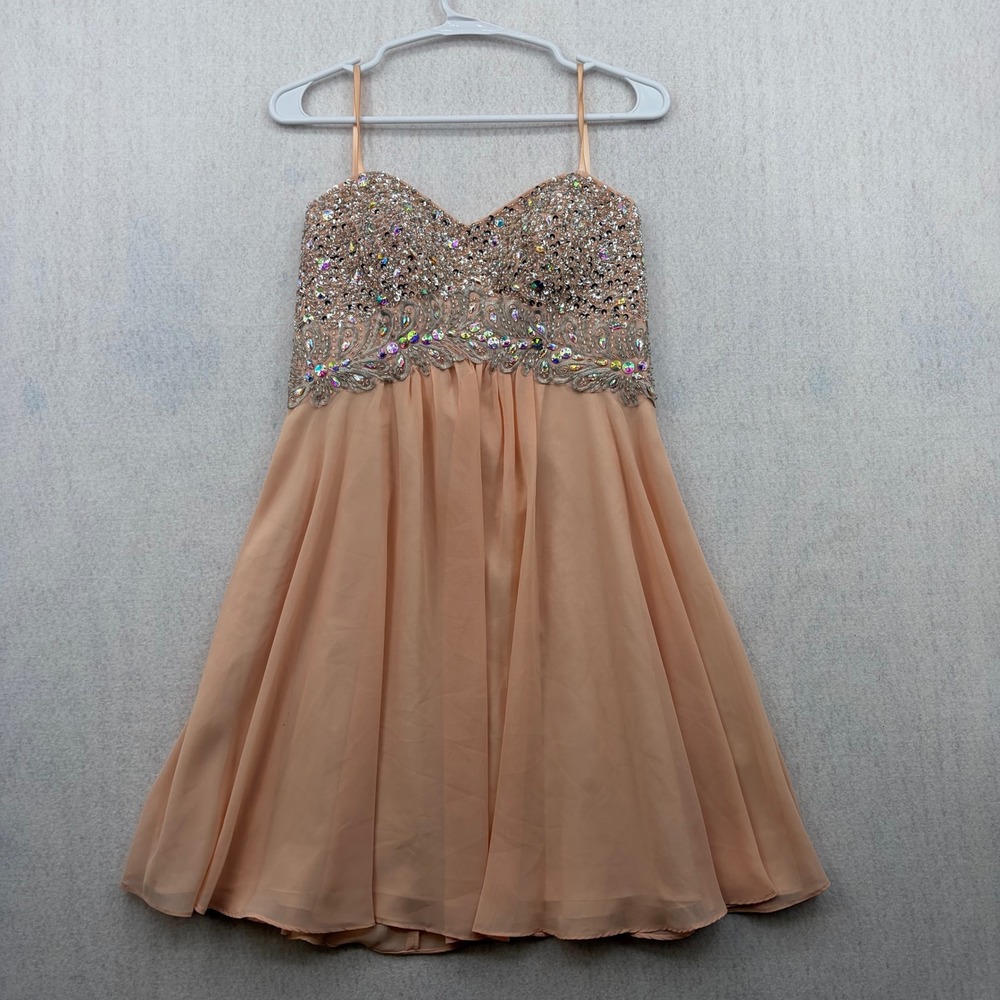 Decode 1.8 Womens Peach Beaded Sequin Chiffon Cocktail Dress 182961 Size 4